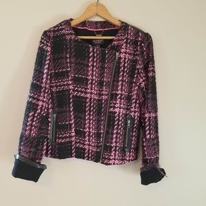 Victorias Secret Pink Black Tweed Moto Faux blazer